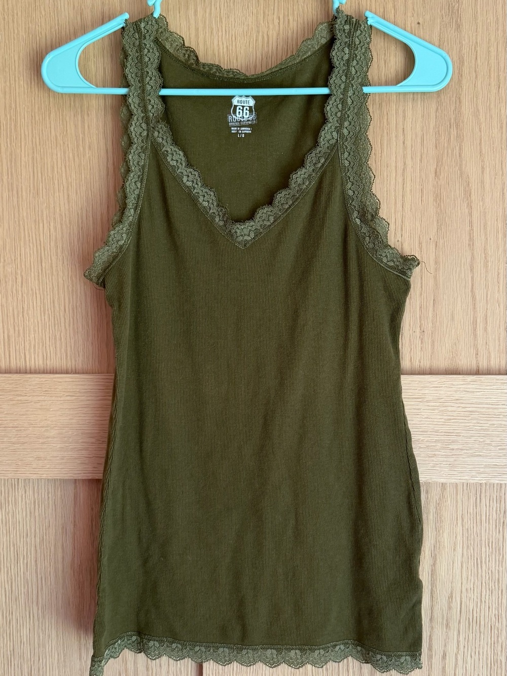 Route 66 Olive Green Lace-Trim Tank Top